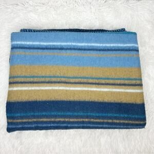 ROYAL CAMEL HOUSE / blue tan striped cozy accent throw blanket
